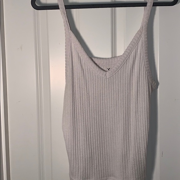 AE Soft and Sexy White Ribbed, V-Neck Tank Top - Picture 2 of 3